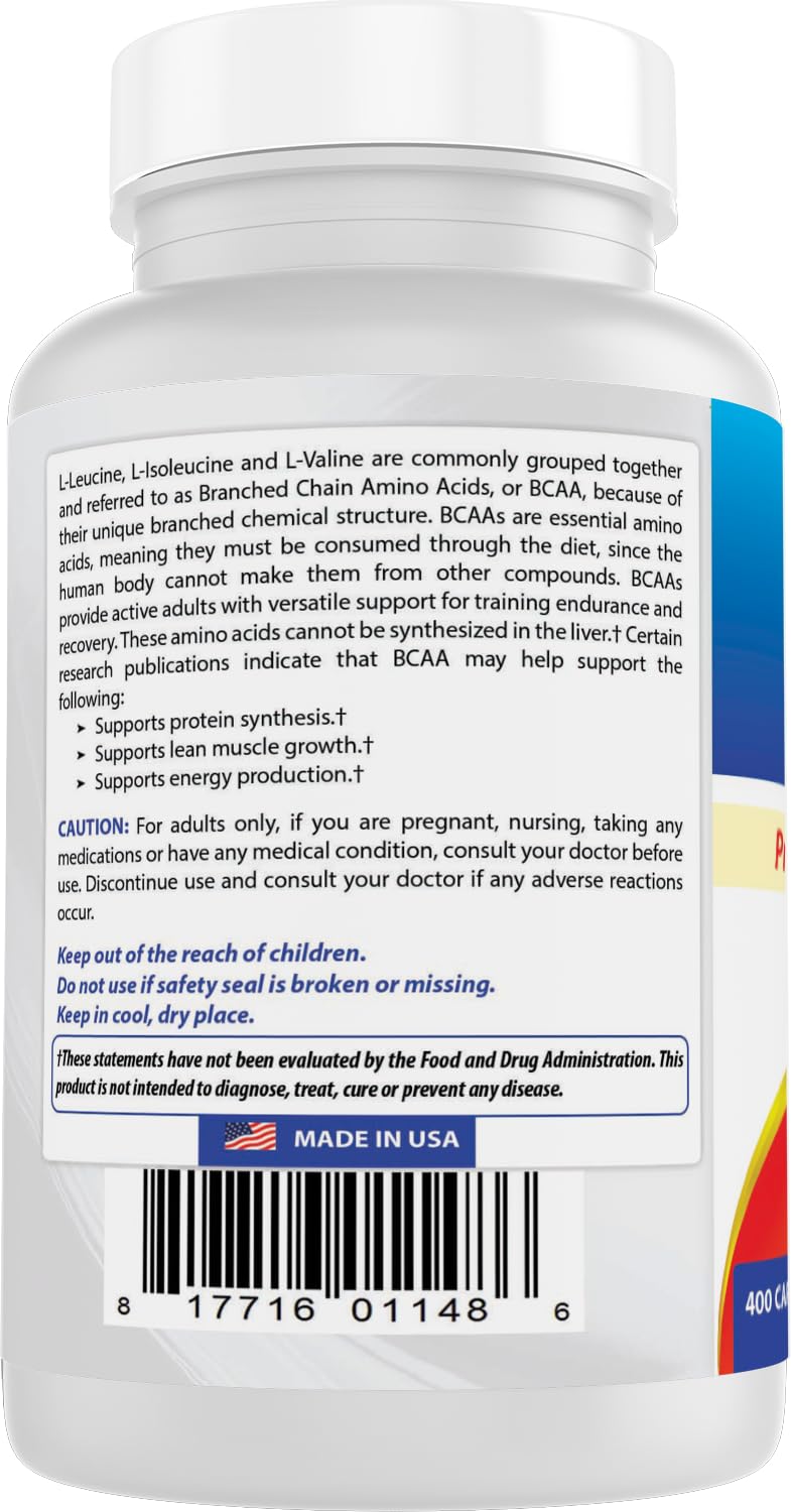 Best Naturals BCAA 3200mg | 400 Capsules | Pharmaceutical Grade | Instantized