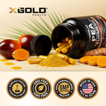 X Gold Health Pea PEA + Turmeric Curcumin Complex – 1600mg Micronized, 99% PEA & 95% Curcuminoids – Joint Support, Mobility & Comfort – Made in USA