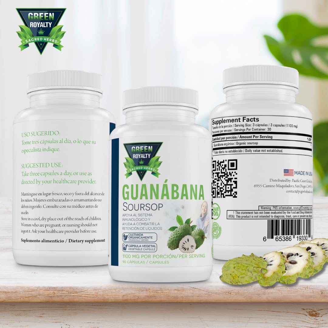 Graviola Guanabana (Soursop) Capsules – 1100mg Per Serving, 90 Vegan Capsules – Organically Grown Guanábana – No Preservatives, Gluten-Free, Made in USA | Immune Support and antioxidant Defense