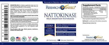 Research Verified Nattokinase 4000 FU – Circulatory Support – BioPerine – No Vitamin K2 – 60 Capsules