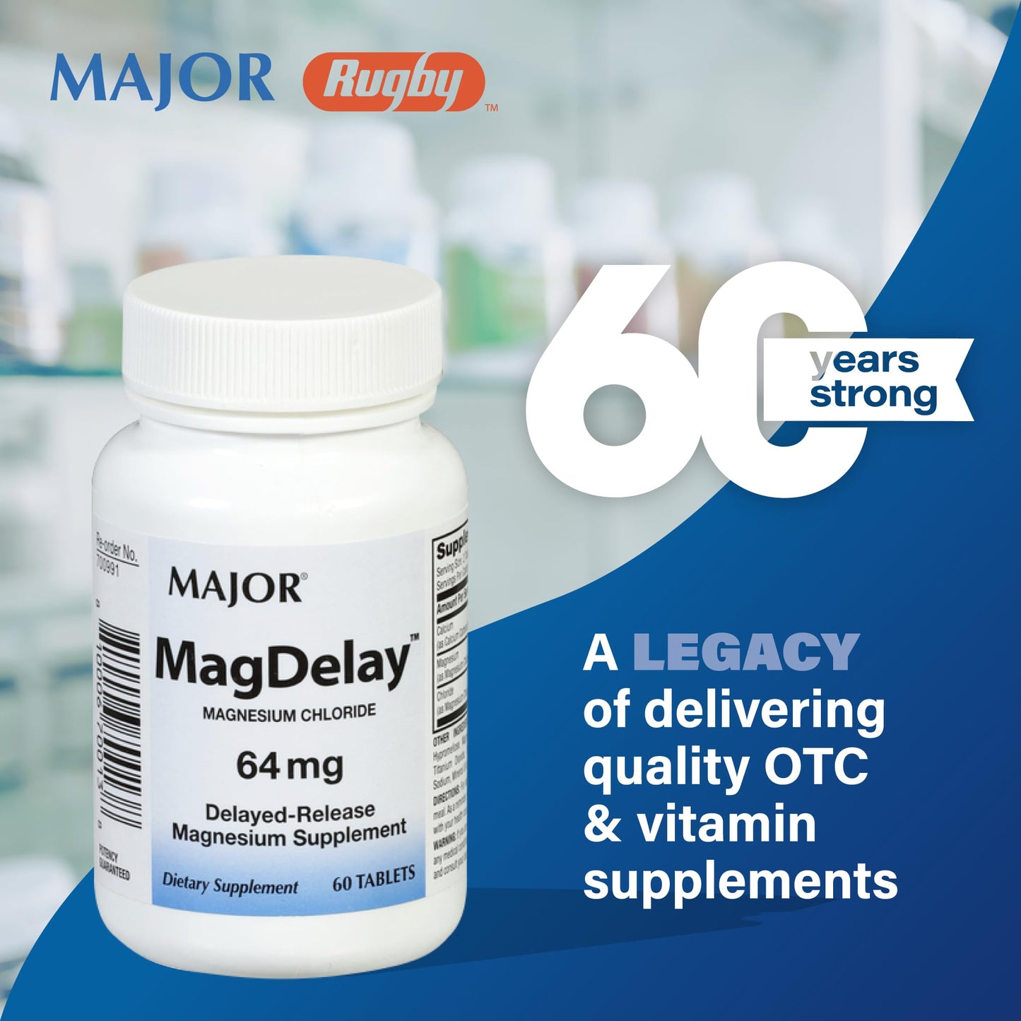 MagDelay Magnesium Chloride 64 mg | Delayed-Release Magnesium Supplement - 60 Tablets