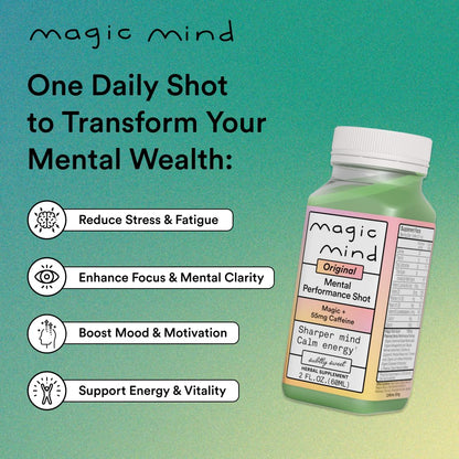 Magic Mind Focus Energy Drink Shots – No Jitters, Stress Relief, Matcha, Ashwagandha, Mushrooms | 2 fl oz (30 Pack)