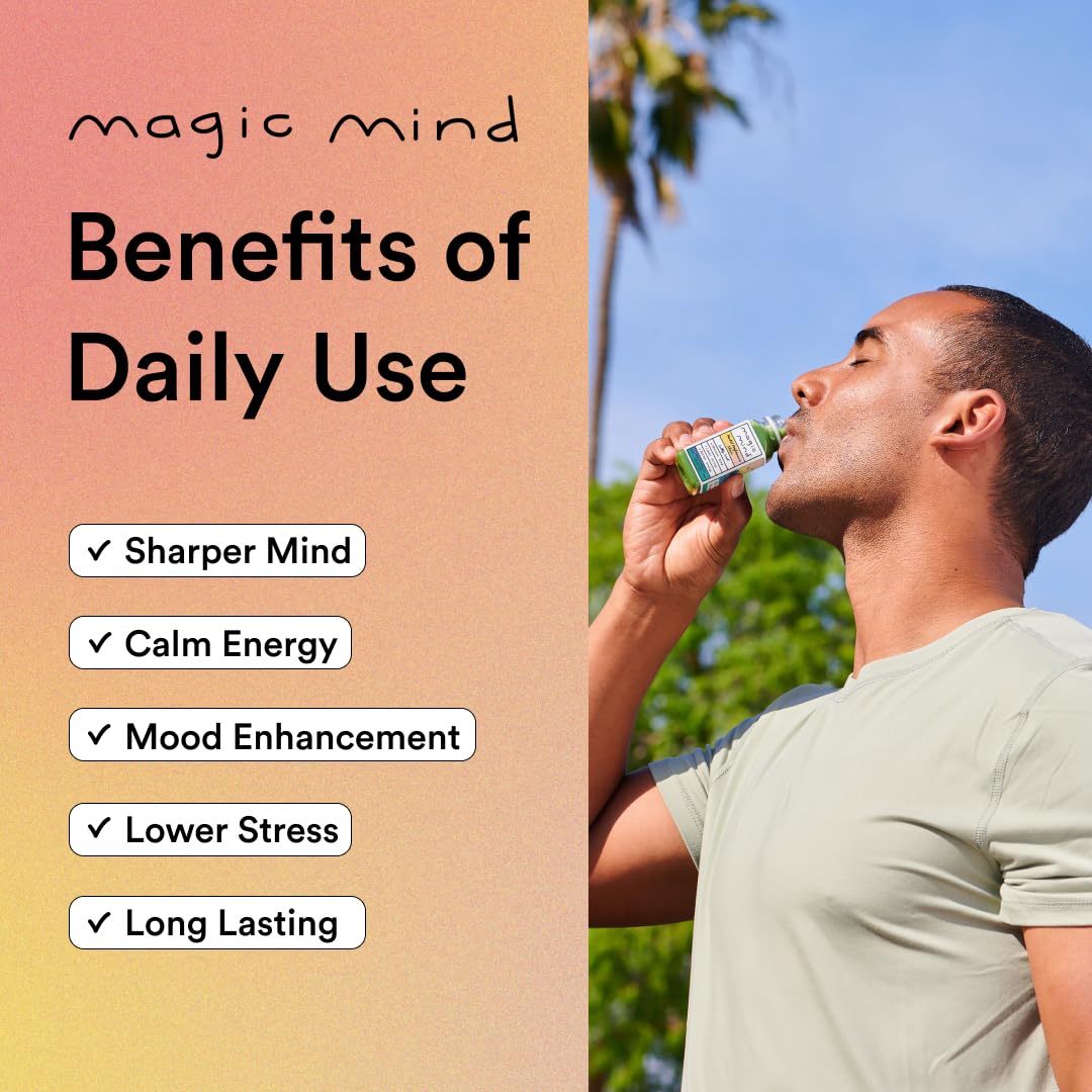 Magic Mind Focus Energy Drink Shots – No Jitters, Stress Relief, Matcha, Ashwagandha, Mushrooms | 2 fl oz (30 Pack)