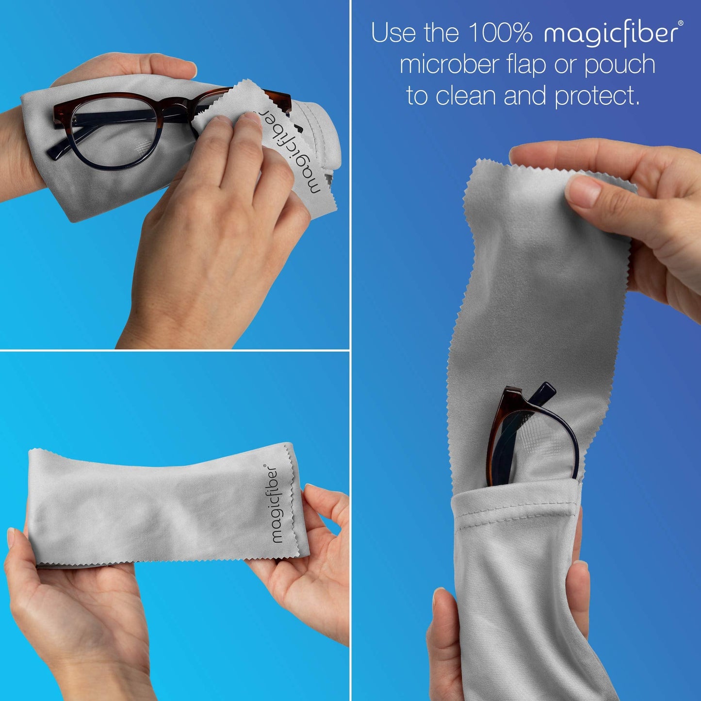 MagicFiber Ultra-Soft Microfiber Glasses Pouch — 4-Color Pack with Built-in Cleaning Cloth