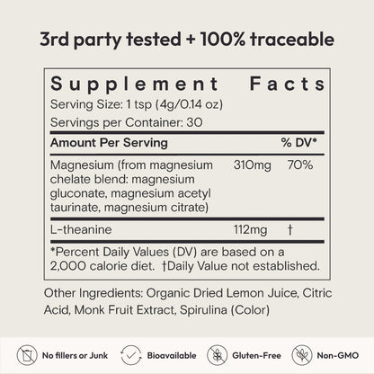 Moon Juice Magnesi-Om Magnesium Powder – Chelated Magnesium + L-Theanine for Rest, Relaxation & Regularity – Vegan & Non-GMO – Blue Lemon, 4.2 oz