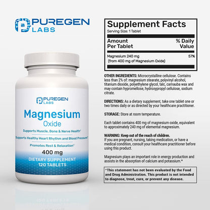 Magnesium 400mg High Potency Supplement – Immune Support, Muscle Recovery | 120 Tablets
