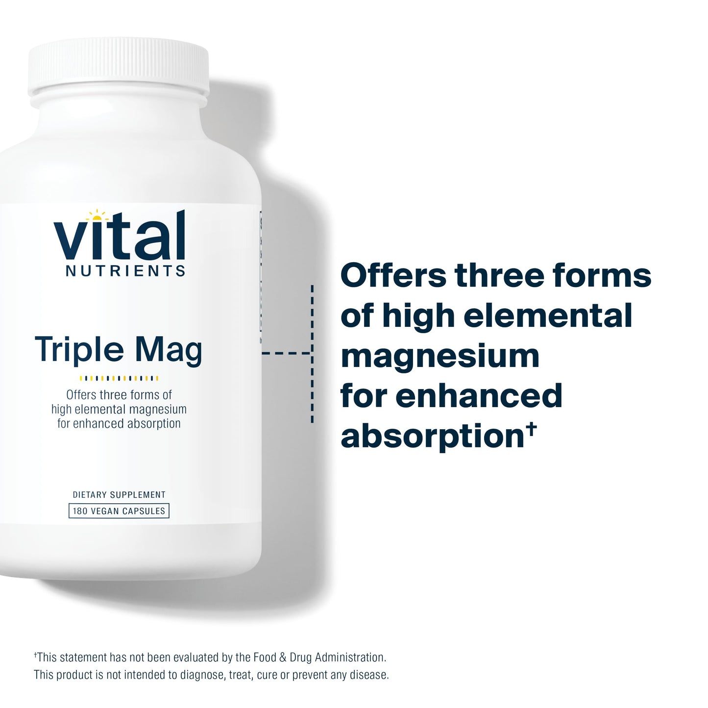 Vital Nutrients Triple Magnesium Complex - 250mg Vegan Magnesium Glycinate, Malate & Oxide | 180 Capsules