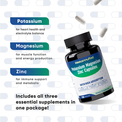 Potassium Magnesium Supplement - 150 Capsules | High Absorption Magnesium Complex