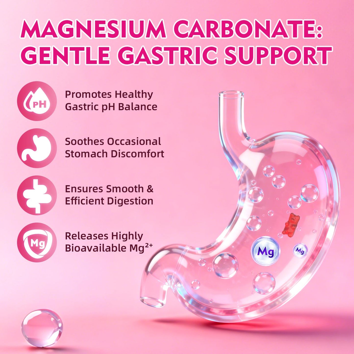 Magnesium Carbonate 500mg Gummies – High Absorption for Adults, Sugar Free, Vegan, Raspberry, 60 Count