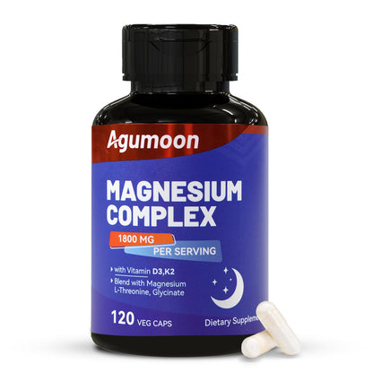 Magnesium Chelated Complex 1800mg with Vitamin D3 & K2 – L-Threonine & Glycinate, 120 Capsules