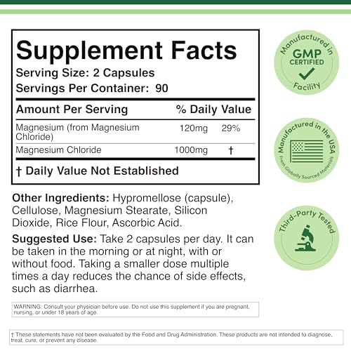 Double Wood Magnesium Chloride – 180 Capsules, 1000 mg per Serving, Supports Digestive & Bone Health – Non-GMO & Gluten Free (Pack of 2)