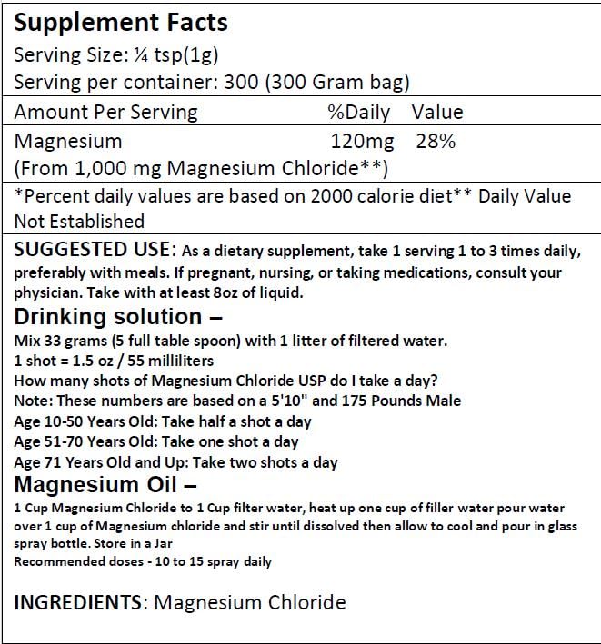 Magnesium Chloride - 100% Pure Food Grade 300g | Edible, Highly Absorbable