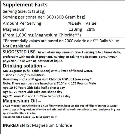 Magnesium Chloride - 100% Pure Food Grade 300g | Edible, Highly Absorbable