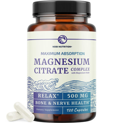 Magnesium Citrate 500 MG (120ct) – Calm, Digestive Support & 4-Month Supply