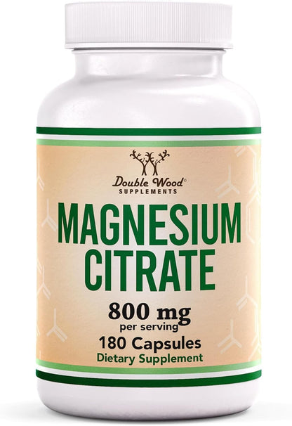 Magnesium Citrate 800mg - 180 Capsules | Digestion & Constipation Support | Vegan, Non-GMO | Double Wood Supplements