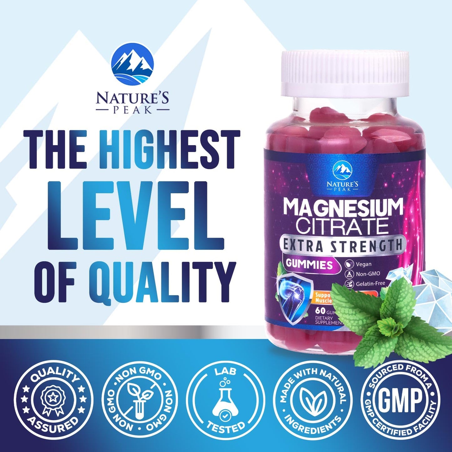 Magnesium Citrate Gummies – High-Absorption for Adults & Kids (60 Gummies)
