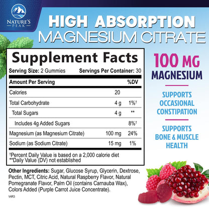 Magnesium Citrate Gummies – High-Absorption for Adults & Kids (60 Gummies)