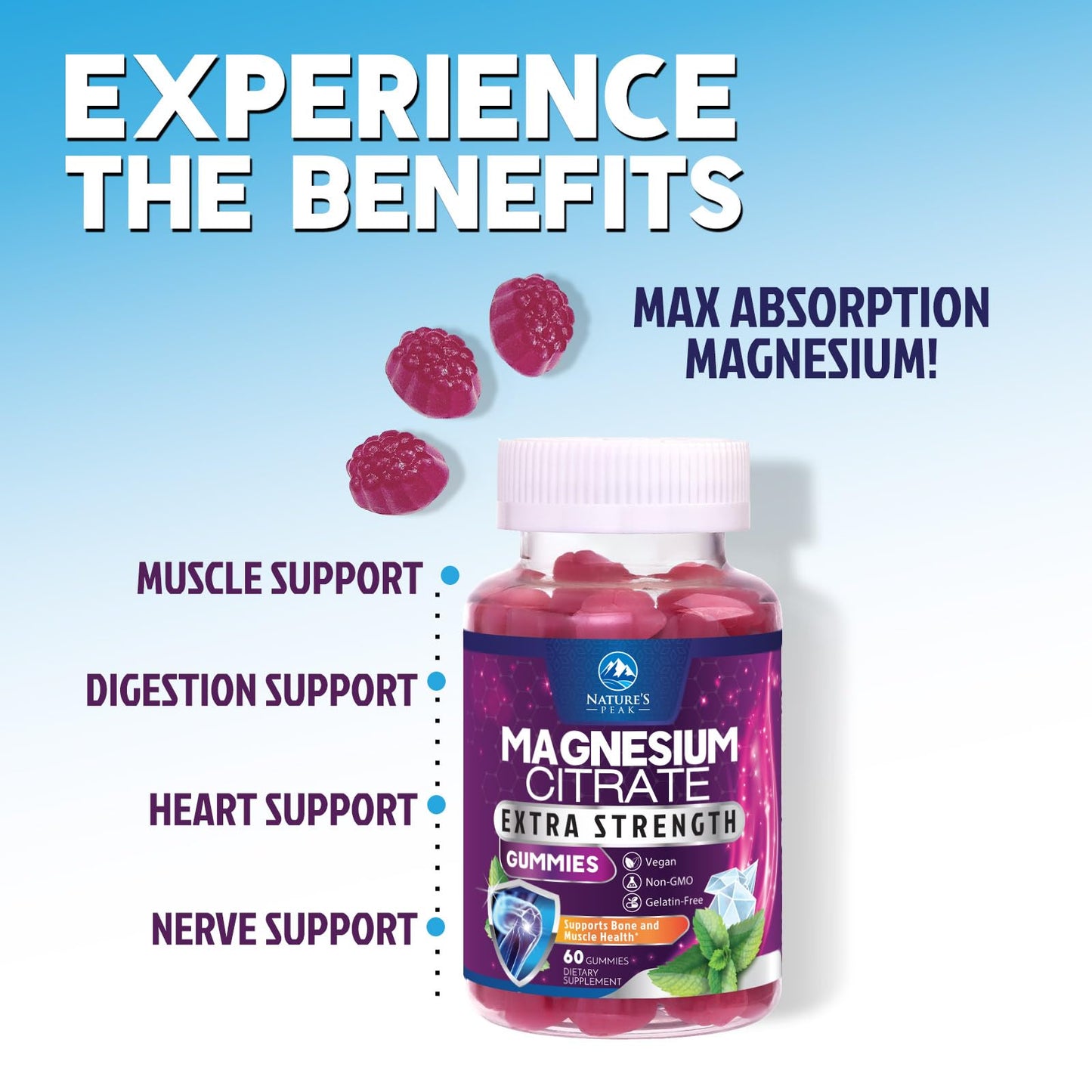Magnesium Citrate Gummies – High-Absorption for Adults & Kids (60 Gummies)