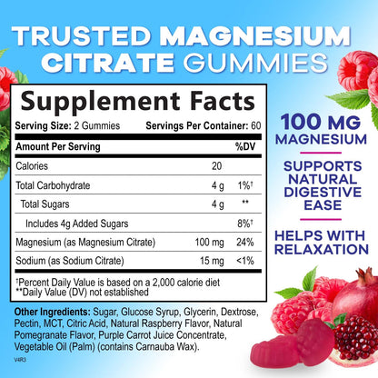 Magnesium Citrate Gummies - High-Absorption Vegan Supplement (120 Gummies)