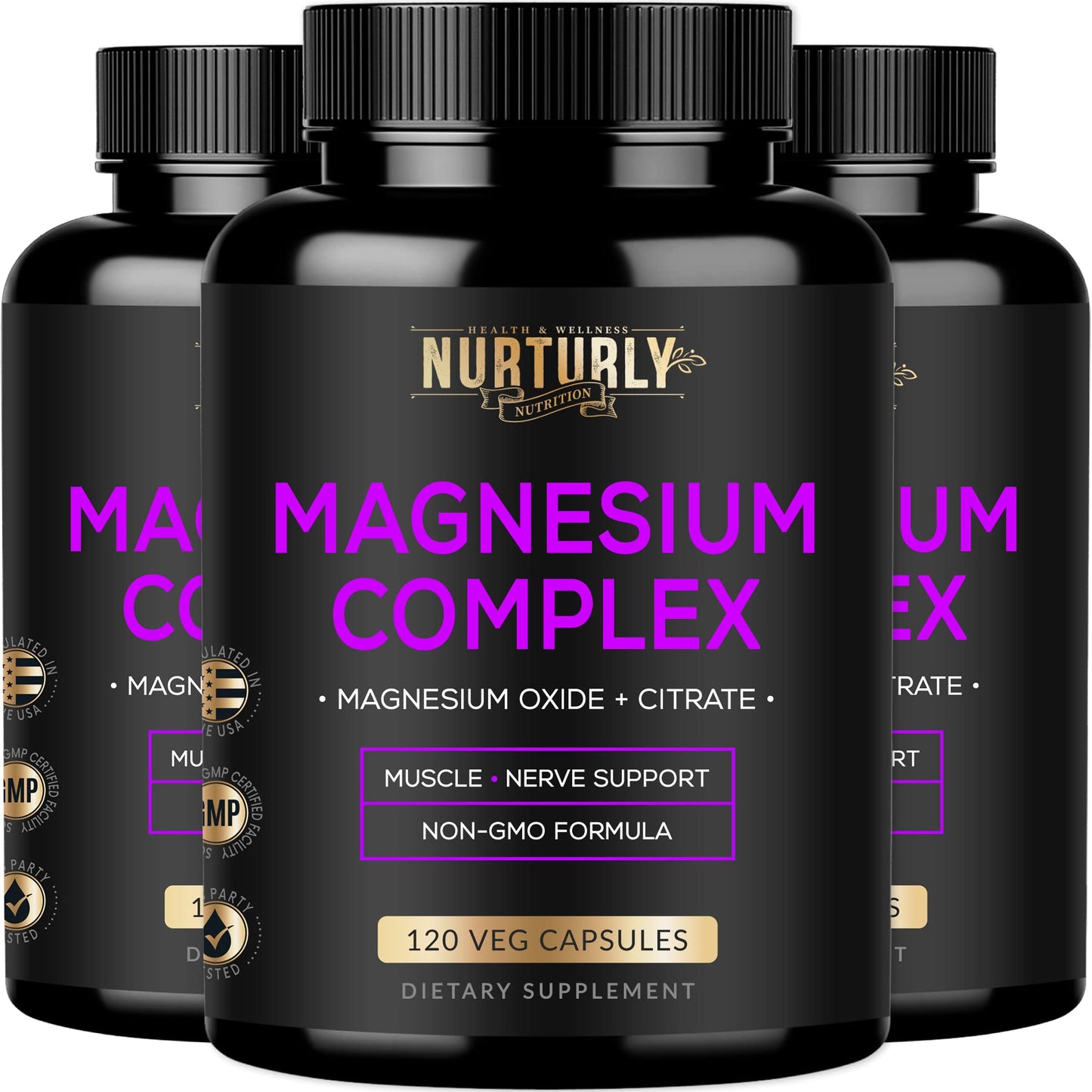 NURTURLY Magnesium Citrate & Oxide 500mg Complex – High Absorption, 360 Vegan Capsules