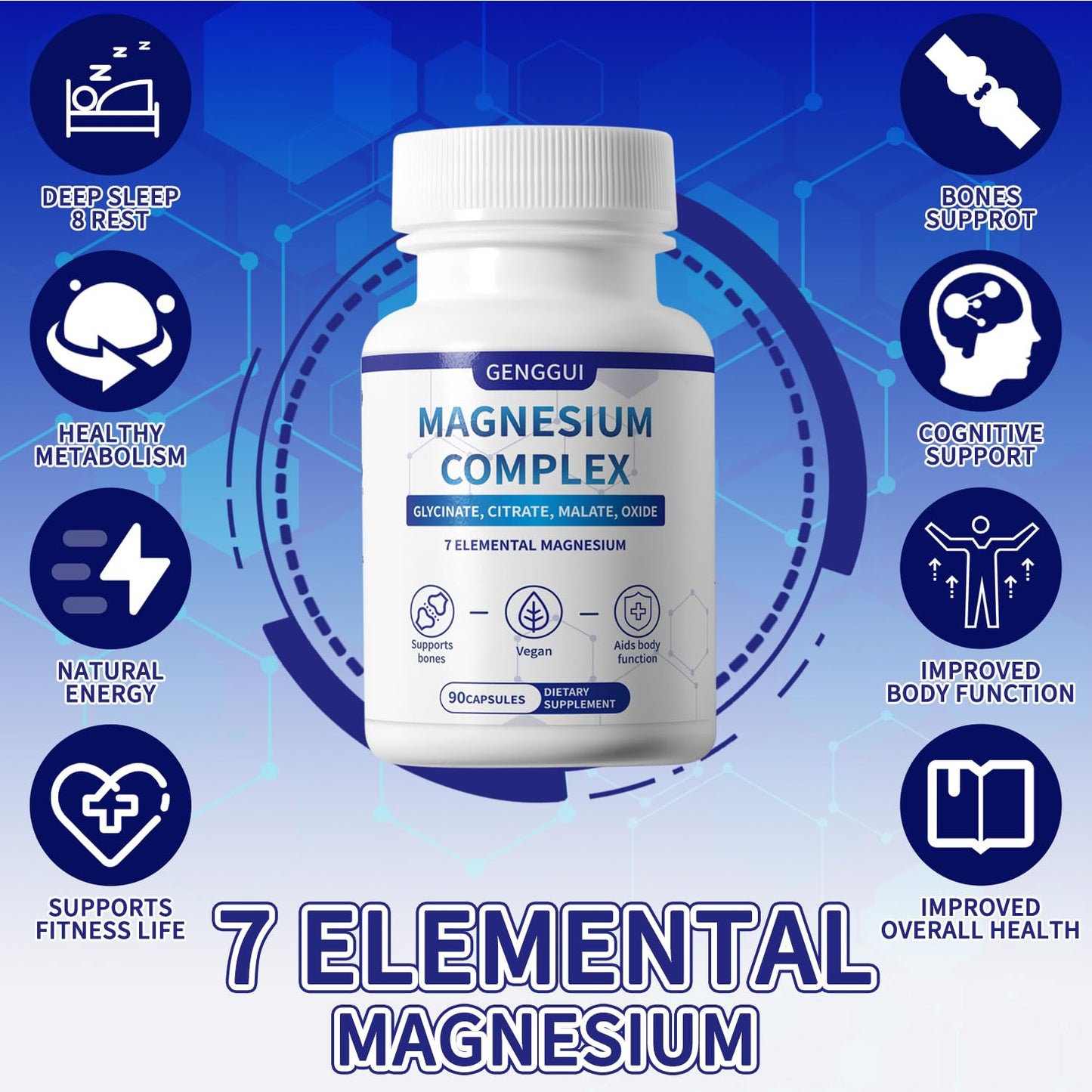 Magnesium Complex 1000mg – 8 Forms (Glycinate, Citrate, Malate) – Vegan, Non-GMO