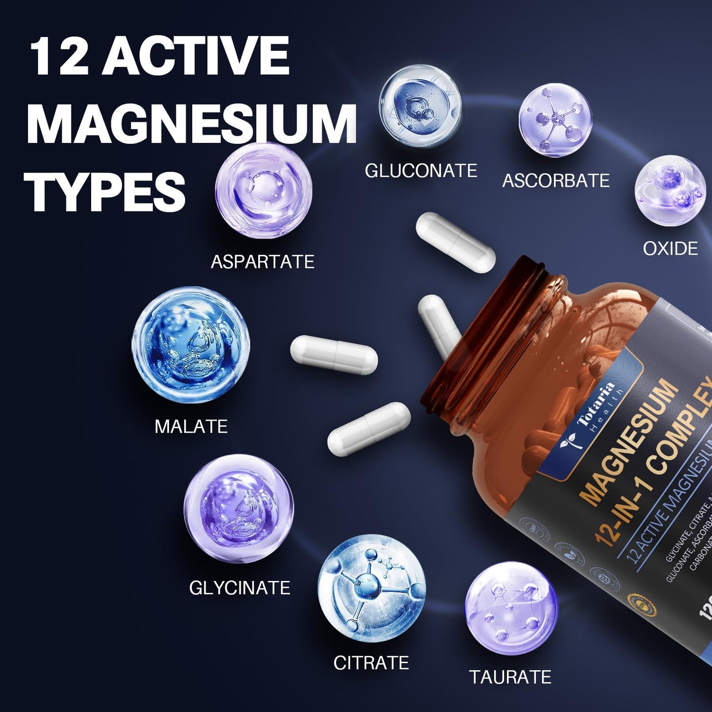 Totaria Magnesium Complex 700mg — 12 Chelates, Vegan 2-Pack (120 capsules)