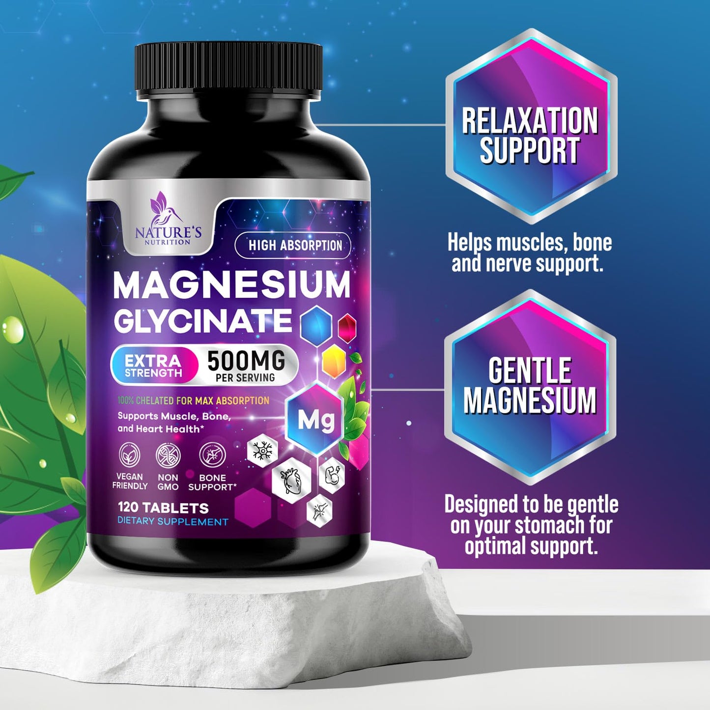 Magnesium Glycinate 250mg - 120 Tablets | Chelated & Purified | Supports Sleep, Heart Health, Muscles & Bones | Best Absorption | Made in USA