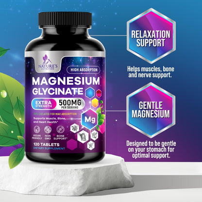 Magnesium Glycinate 250mg - 120 Tablets | Chelated & Purified | Supports Sleep, Heart Health, Muscles & Bones | Best Absorption | Made in USA