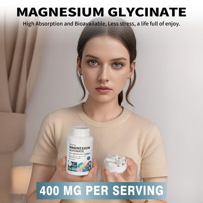 Magnesium Glycinate 400 MG per Serving | 90 Vegetarian Capsules | Chelated for High Absorption