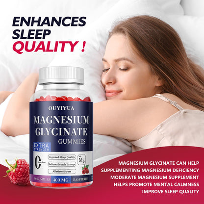 OUYIYUA Magnesium Glycinate 400mg Gummies - Sugar Free with Vitamin D & B6 | 2 Pack