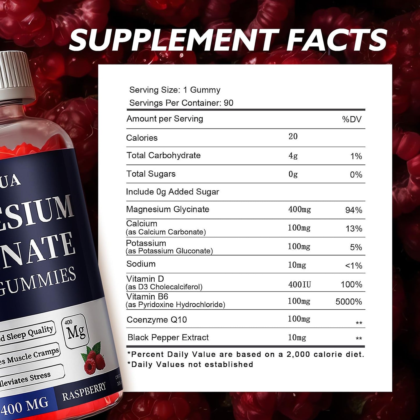 OUYIYUA Magnesium Glycinate 400mg Gummies - Sugar Free with Vitamin D & B6 | 2 Pack