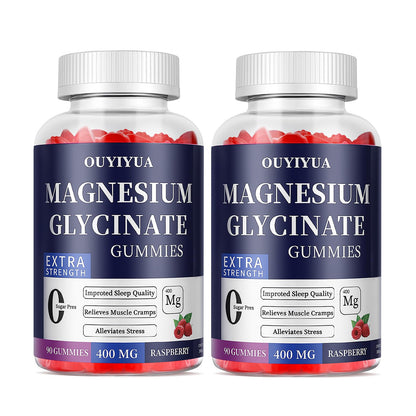 OUYIYUA Magnesium Glycinate 400mg Gummies - Sugar Free with Vitamin D & B6 | 2 Pack