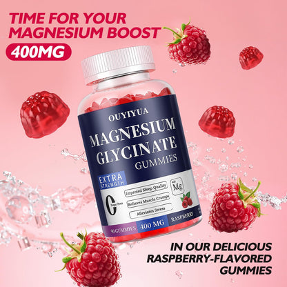OUYIYUA Magnesium Glycinate 400mg Gummies - Sugar Free with Vitamin D & B6 | 2 Pack