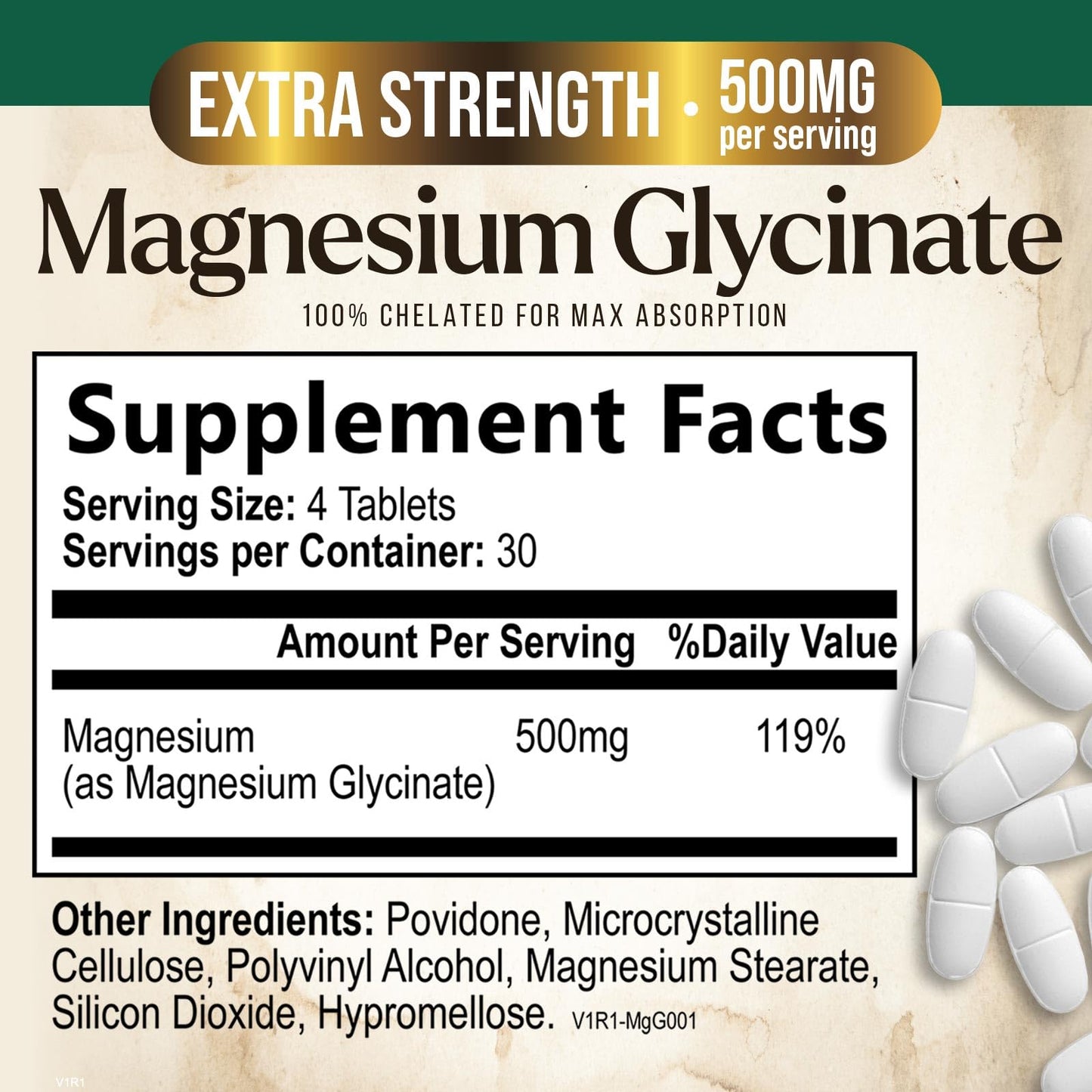 Magnesium Glycinate 500mg – Ultra Absorption (120 Tablets) | Supports Bones & Muscles