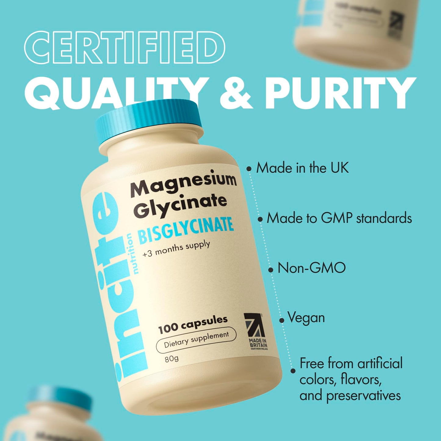 Magnesium Glycinate 500mg – 3 Month Supply | High Strength, Vegan & Gluten Free | Made in UK