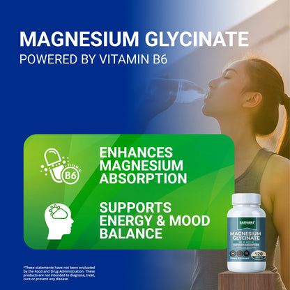 Magnesium Glycinate 500mg with B6 – 120 Vegetarian Tablets | Non-GMO, Gluten Free