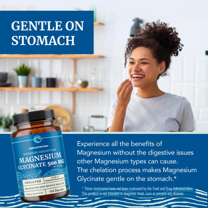 Magnesium Glycinate 500mg | High Absorption Chelated Bisglycinate 120ct