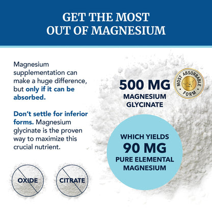 Magnesium Glycinate 500mg | Chelated for High Absorption | 60ct | Sleep, Relaxation & Muscle & Nerve Support