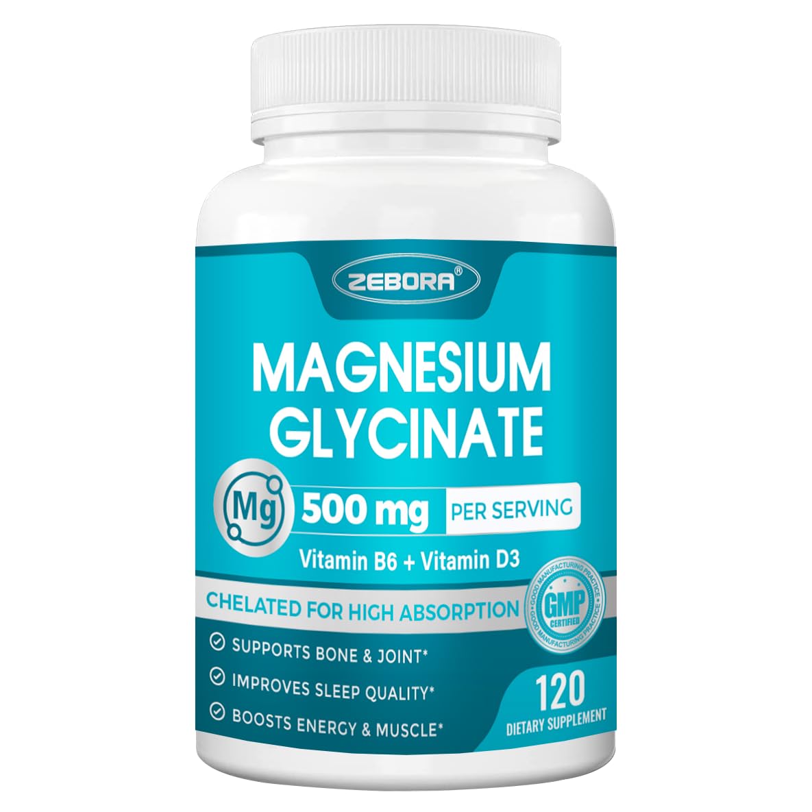 Magnesium Glycinate 500mg – High Absorption with B6 & D3 (120 Capsules)