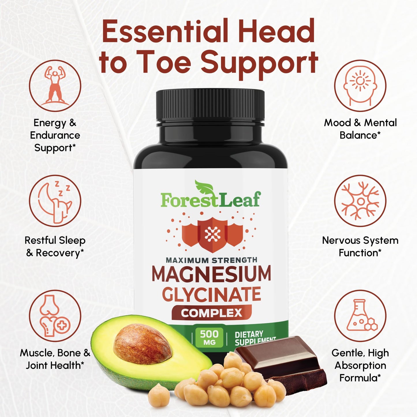 Magnesium Glycinate 500mg Complex – Sleep & Calm, 150 Capsules | ForestLeaf