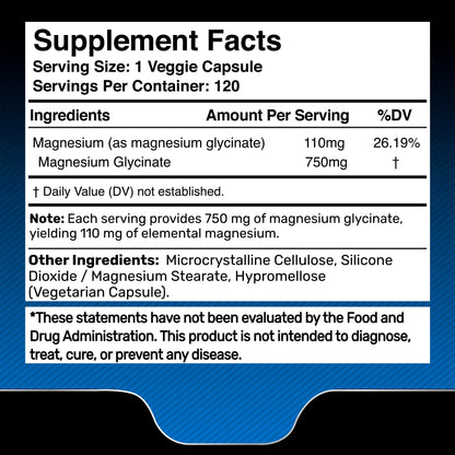 Magnesium Glycinate 750mg – High Absorption Chelated Calm Support for Women and Men (120 Count)