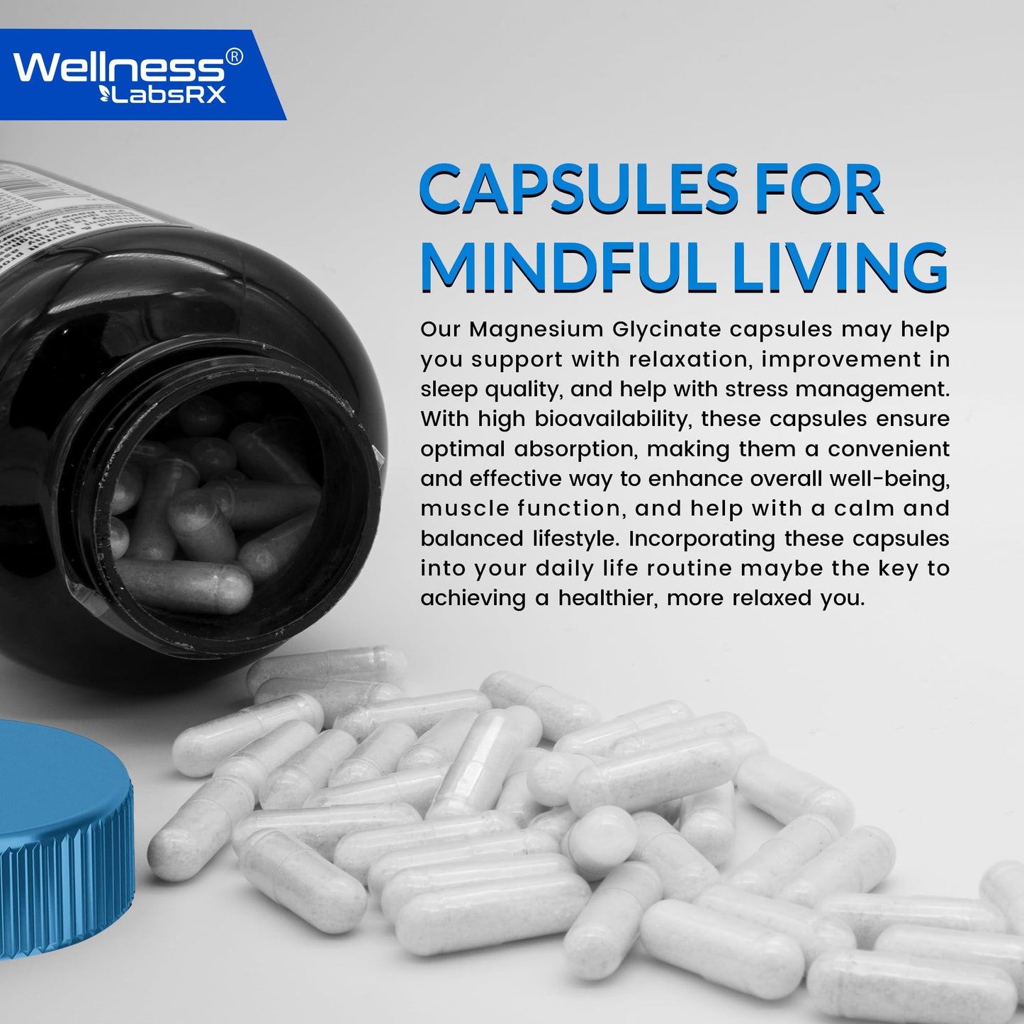 Magnesium Glycinate 750mg – High Absorption Chelated Calm Support for Women and Men (120 Count)