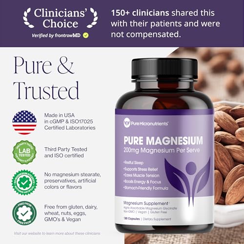 Pure Magnesium Glycinate Supplement – 200mg Per Serving, 180 Capsules | Sleep, Muscle & Nerve Health