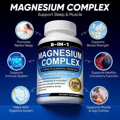 BODUNMSCA Magnesium Complex 8 in 1 – 1000mg for Relaxation, Sleep & Muscle Health | 180 Capsules