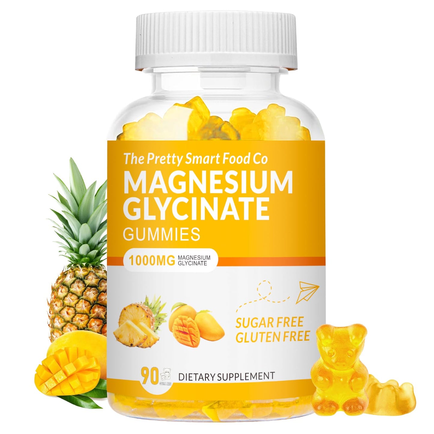Magnesium Glycinate Gummies 1000mg - 90 Ct | Calm Mood, Sleep Support | Mango Pineapple