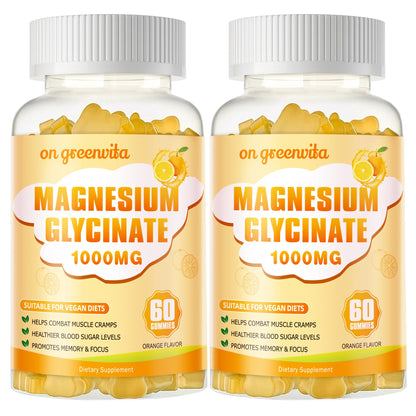 Magnesium Glycinate Gummies 1000mg - Sugar Free Magnesium Potassium Supplement with Vitamin D, B6, CoQ10 for Calm Mood & Sleep Support - 120 Orange Gummies 2 Pack