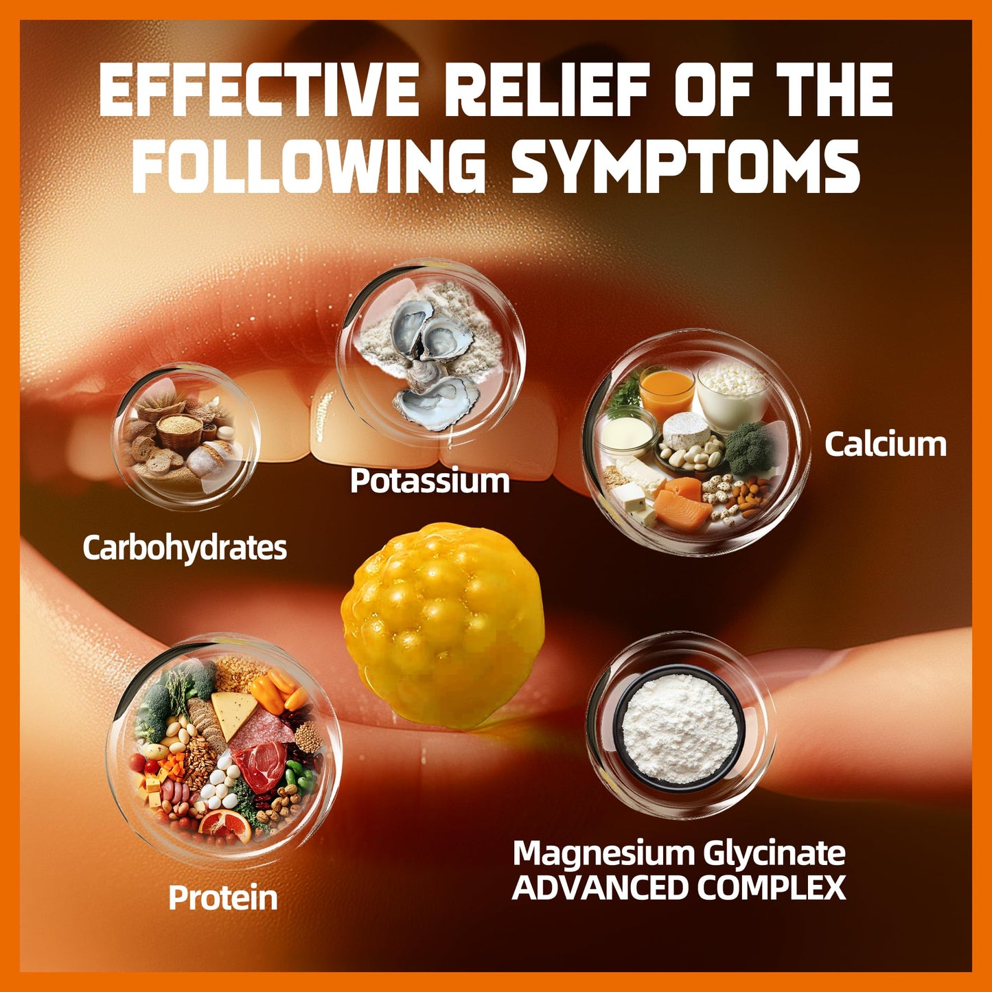 Magnesium Glycinate Gummies 1000mg | Sugar Free Magnesium Potassium with Vitamin D, B6, CoQ10 - 60 Orange Gummies