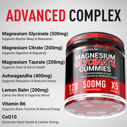 Magnesium Glycinate Gummies for Adults – 900mg Blend, Calm & Sleep Support | Sugar-Free Vegan
