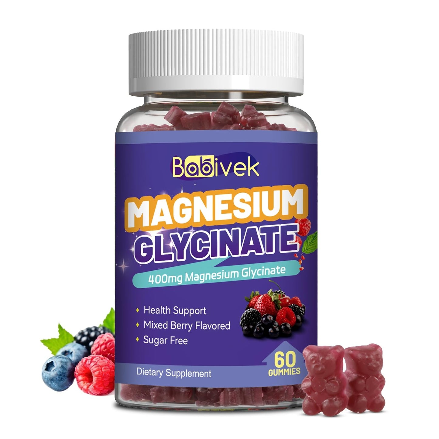 Magnesium Glycinate Gummies with Calcium, CoQ10, Potassium & Vitamins D & B6 – Sugar-Free, Vegan (60 Gummies)