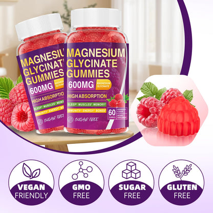 Magnesium Glycinate Gummies 600mg – High Absorption for Sleep & Mood (60 Count)
